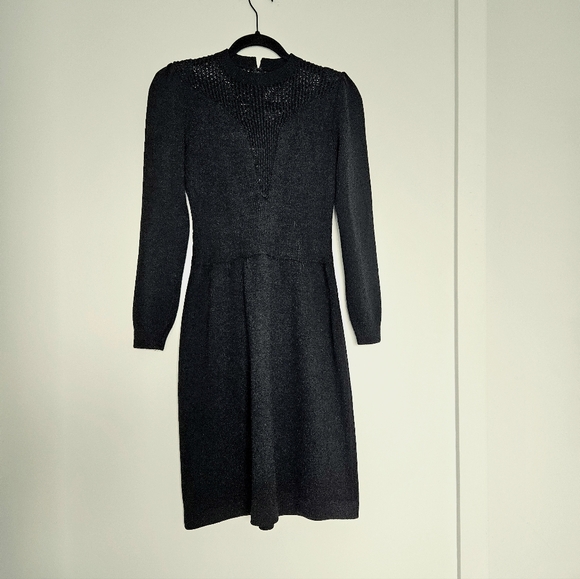 St. John Marie Grey 80's Black Santana Knit Puff Long Sleeve Knee Length Dress - Picture 2 of 11